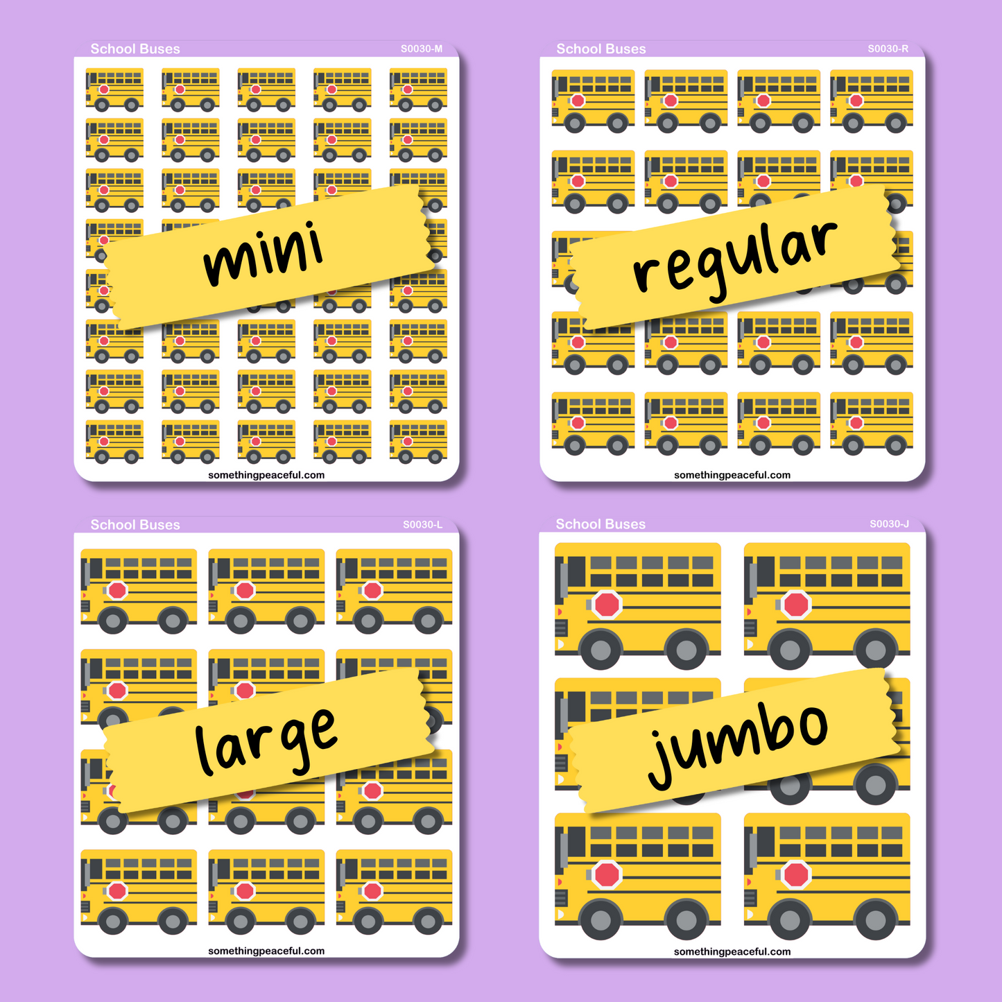 School Bus Icons Sticker Sheet