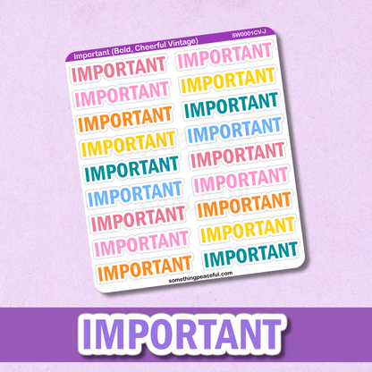 Important Bold Text Sticker Sheet - Customizable